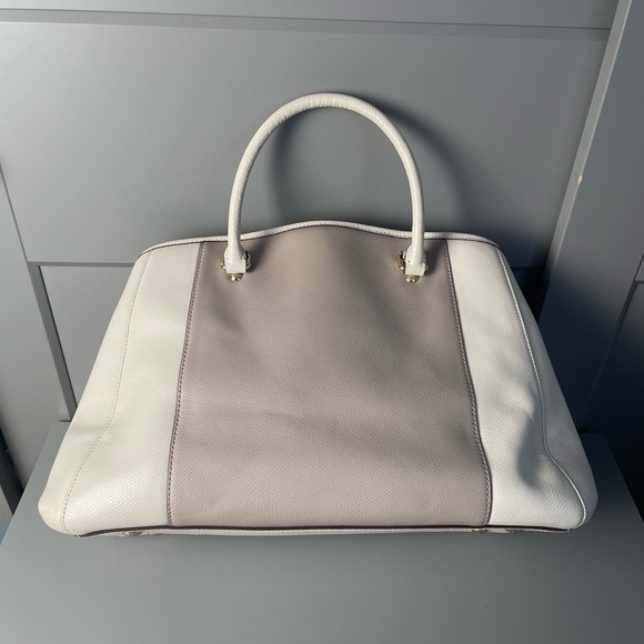 Coach MARGOT F37248 Colorblock Taupe Ivory Leather Carryall Shoulder Bag - Picture 4 of 7